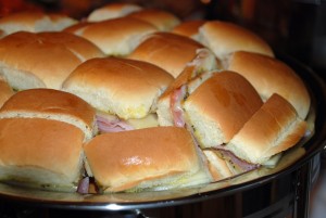 Ham sandwiches or biscuits