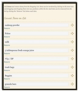 shopping list screen