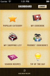 app menu image, dish dish online cookbook app, app dashboard image