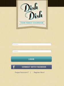 app login screen, app release, Dish Dish online cookbook app