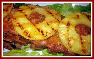 pineapple marinated baby back ribs, pineapple slices with ribs, grilling recipes, bbq recipes, dish dish online cookbook, recipe organizer