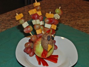 make your own fruit turkey, thanksgiving tabletop decor, edible turkey decoration, organize recipes online