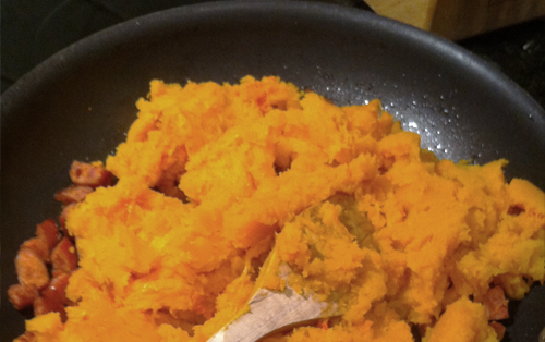 roasted squash and sausage, one skillet recipe, healthy dinner recipe