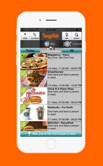 tango tab app, end hunger, food banks