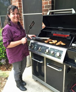 Grilling chicken with BBQ tool set