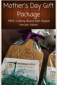 mothers day gift package, gift idea, cutting board and recipes