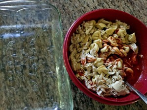 Cheesy Tortellini and Chicken Bake Ingredients in Bowl