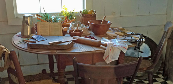 antique dining table in kitchen