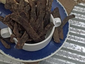 Beef jerky in serving bowl