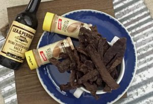 Smoked beef jerky with seasonings