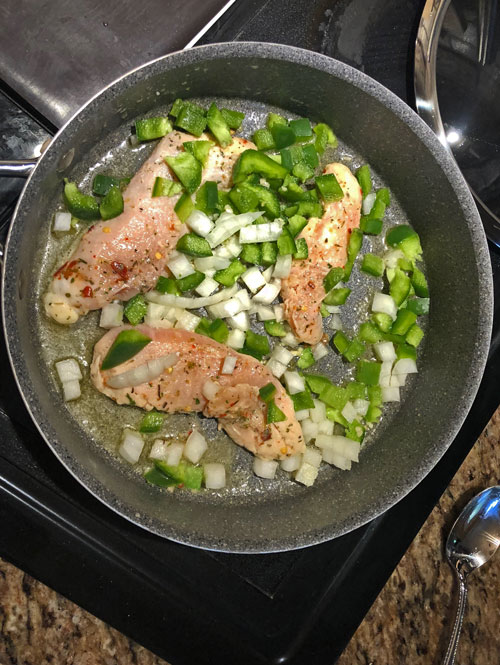 Chicken, onion and peppers for Jambalaya